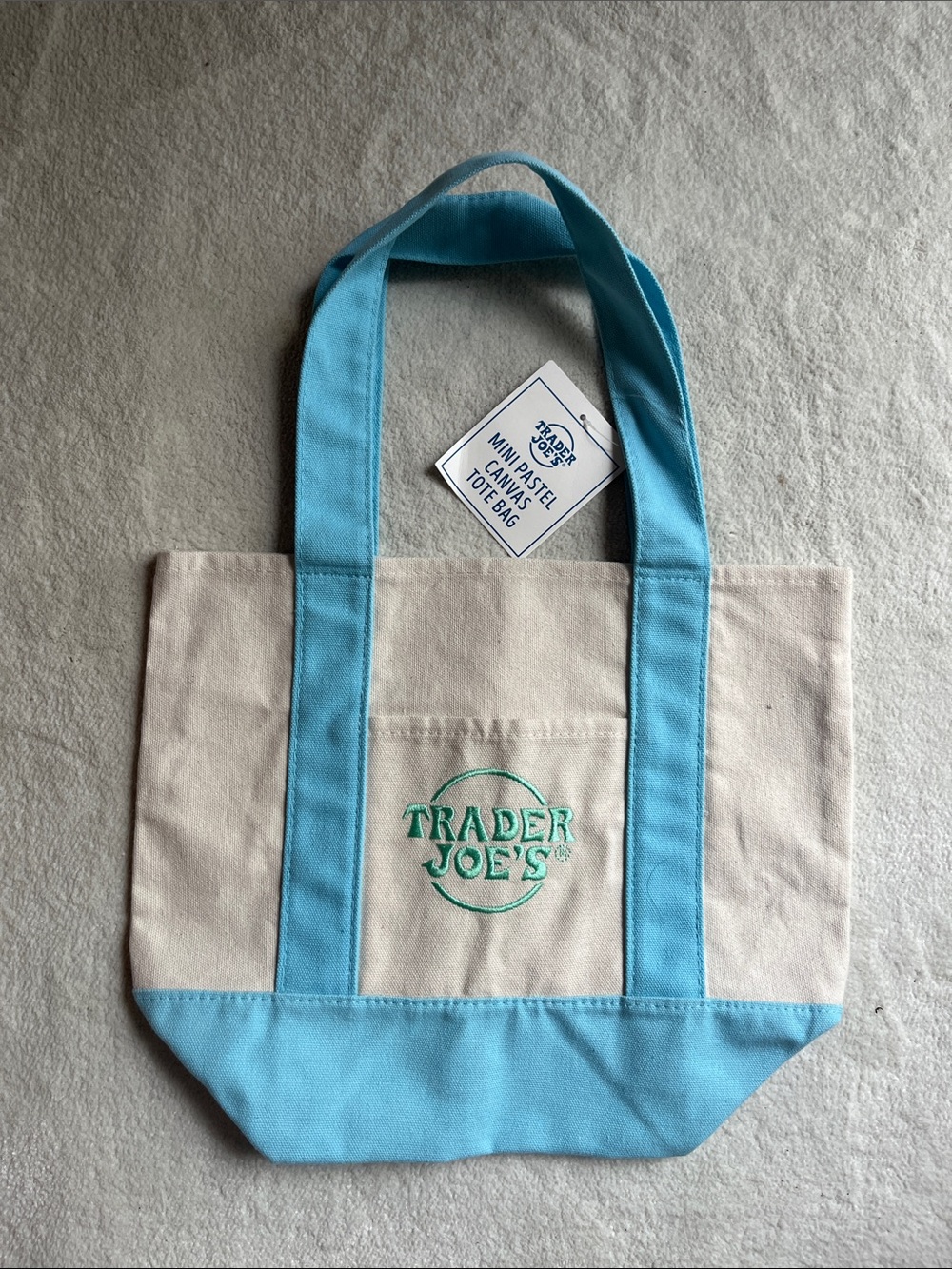 Trader Joe's Mini Pastel Canvas Tote Bag Pastel Blue NWT